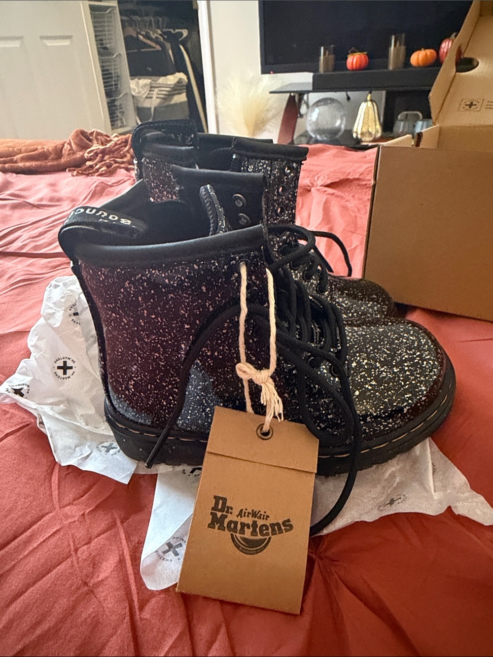 Dr. Martens Women's Glitter Lace-Up Ankle Boots in Black